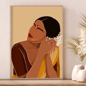 South Asian Art, Brown Girl Art, Tamil Girl, Desi Art, Indian Women Art, Indian Wall Art Prints, Indian Art, Desi Wall Art, Desi Art Print
