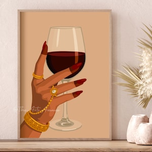 Indian Woman Holding Wine Art, Henna Art, South Asian Art, Asian Art, South Indian Art, Desi Prints, Indian Art Print, Brown Indian Girl