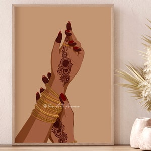 Mehendi Art, Desi henna Art, Indian Wall Art, South Asian Art, Asian Art, South Indian Art, Desi Prints, Indian Art Print, Brown Girl