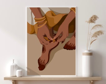 Bharatanatyam Dancer Feet art, Gold Paayal/Gejje Art, Mehendi Henna Art, South Asian Art, Tamil Wall Art, South Indian Art, Desi Brown Girl.