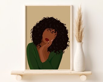 Crowned In Curls Print, Brown Girl Art, Printable Wall Art, Afro Art, Black Women Wall Art, Black Women Wall Art