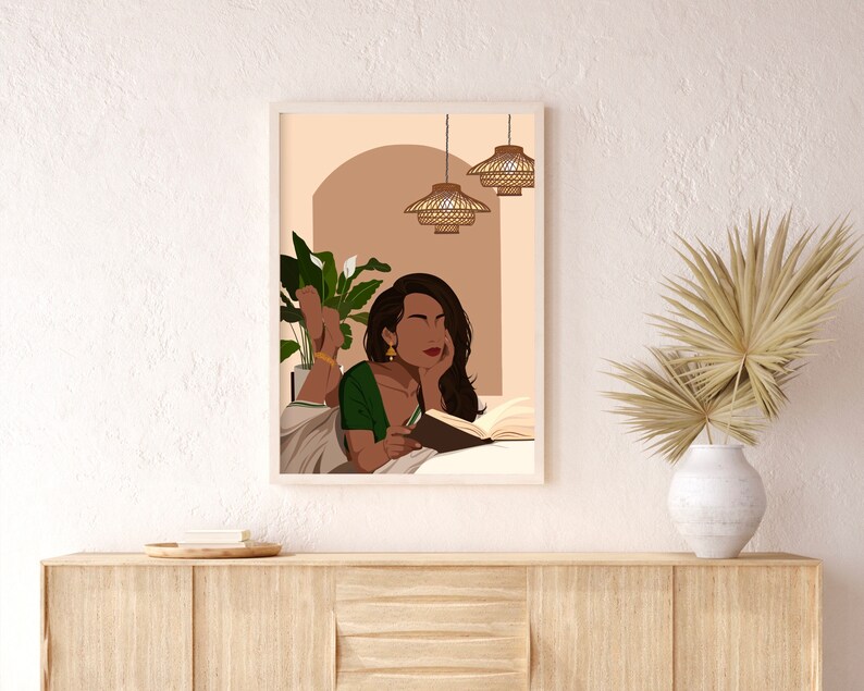 Indian Art, Desi Book Lover Art, Telugu Art, Melanin Art, Indian Pop Art, South Asian Art Print, Desi Art Print, Modern Indian Art image 5