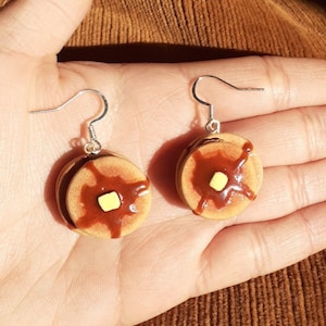 Pancake Earrings - Silver Plated - Miniature Food - Food Jewelry - Polymer Clay Earrings - Handmade Jewelry - Handmade Gifts