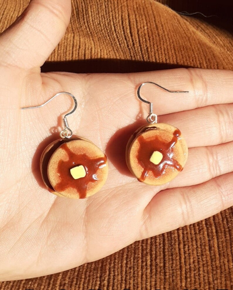 Polymer Clay Earrings Food Jewelry Miniature Food Pancake Earrings Handmade Jewelry Handmade Gifts Silver Plated
