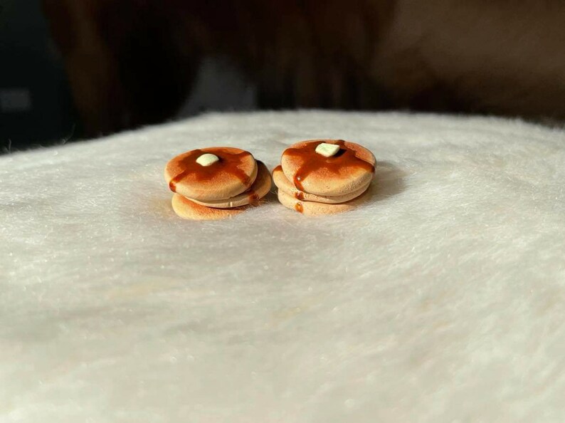 Polymer Clay Earrings Food Jewelry Miniature Food Pancake Earrings Handmade Jewelry Handmade Gifts Silver Plated