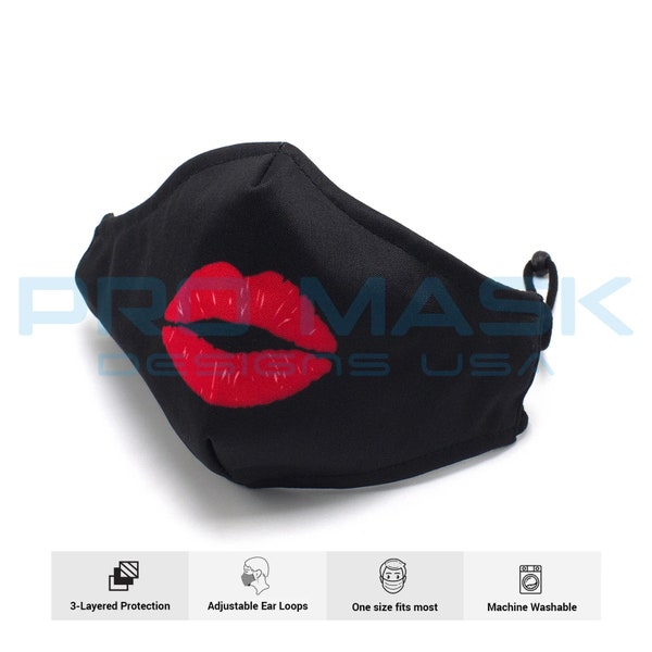 Red Lips Fabric Face Mask Anti-Microbial Odor Preventing Washable / Reusable Quick Dry UV Protection 3 Layered