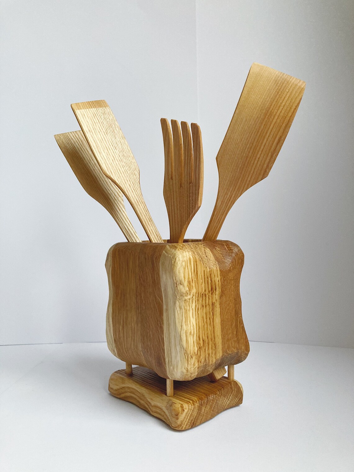 Wooden kitchen tools kitchen tool holder oak tool cooker Etsy