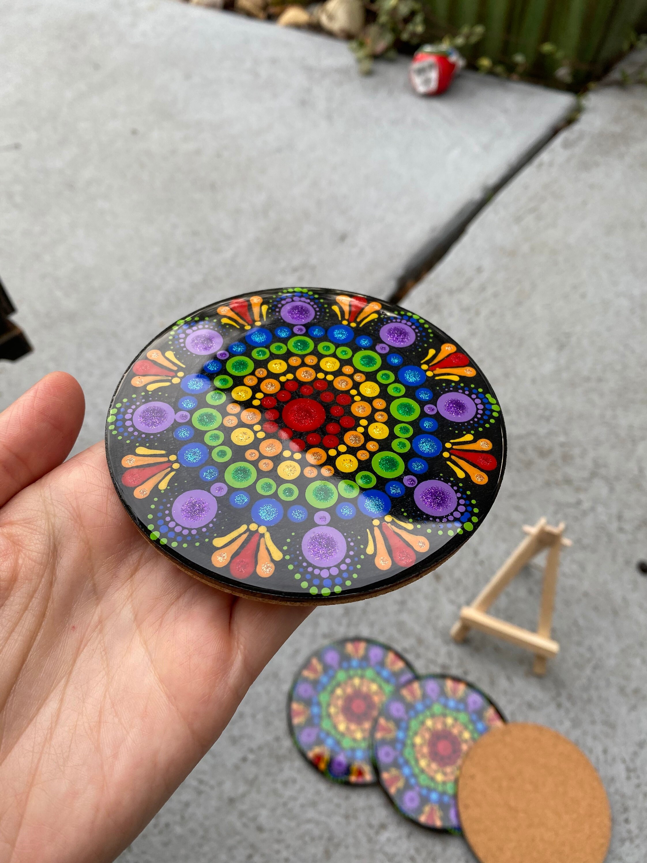 Unique gift handpainted mandala coasters Etsy