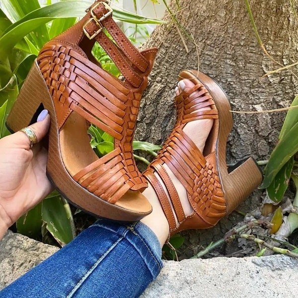 Ankle strap heels/ Mexican huarache Wedges/mexican heels/mexican wedges/ leather heels/ huarache wedge/mexican wedges sandals/leather heels