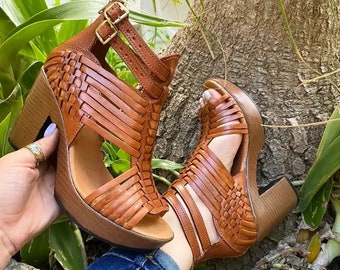 Ankle strap heels/ Mexican huarache Wedges/mexican heels/mexican wedges/ leather heels/ huarache wedge/mexican wedges sandals/leather heels