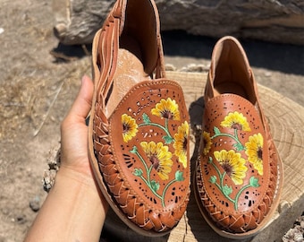 Sandales Huarache femme tournesol/ sandales bohème hippie tournesol/ huarache artisanal/ Mexique huarache à lacets/ tournesol huarache femme