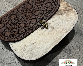 Western Cowhide Handbag/Authentic Cowhide Purse/Handmade Cowhide and leather crossbody bag/ Genuine Leather Cowhide Shoulder Bag/western bag