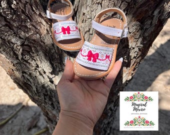 Huarache sandal baby girl pink bow/ Mexican baby girl sandals/ leather sandals girl/ Mexico huarache girl/ huaraches de niña/baby huarache