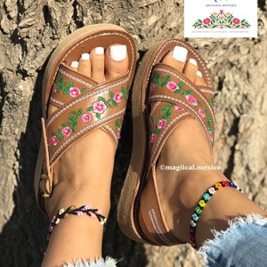 Sandalia Huarache de punta abierta para mujer/Huarache para mujer/Huarache de plataforma/Huarache para mujer/Sandalias de piel para mujer/Sandalias mexicanas para mujer