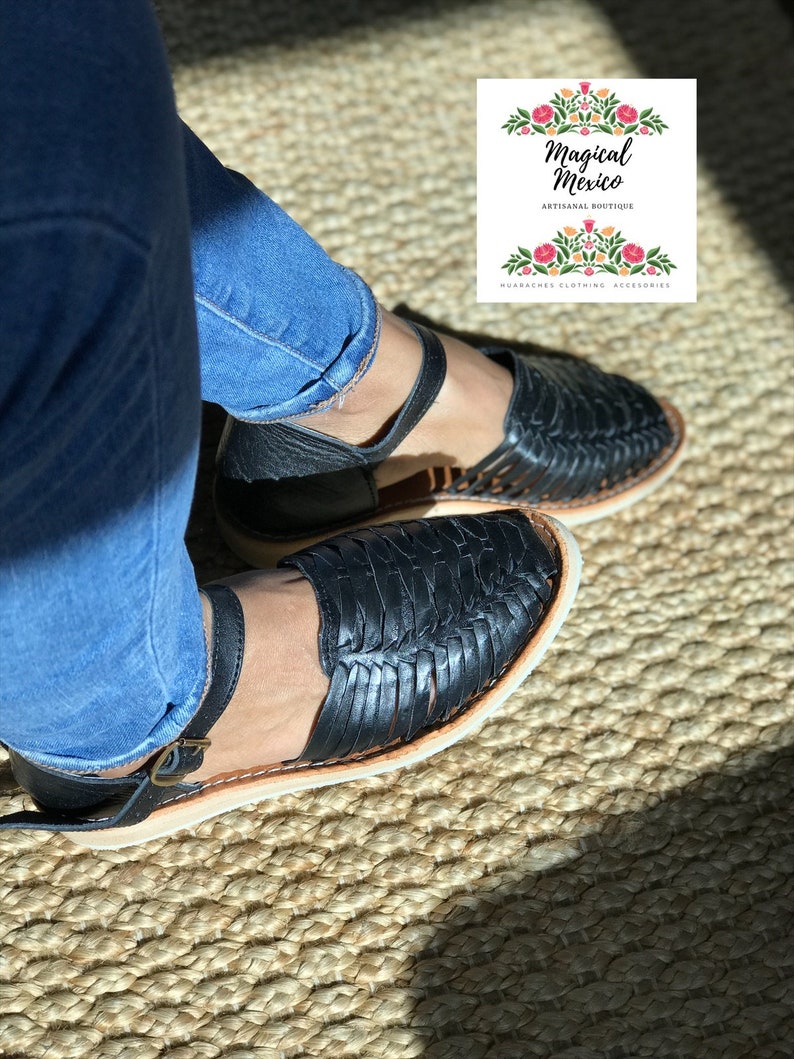 Scarpe Huarache da donna marroni con cinturino / sandali messicani da donna / huarache messicani in pelle da donna / sandali boho hippie immagine 3