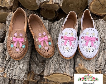 Sandales Huarache en cuir roses avec nœud : style mexicain