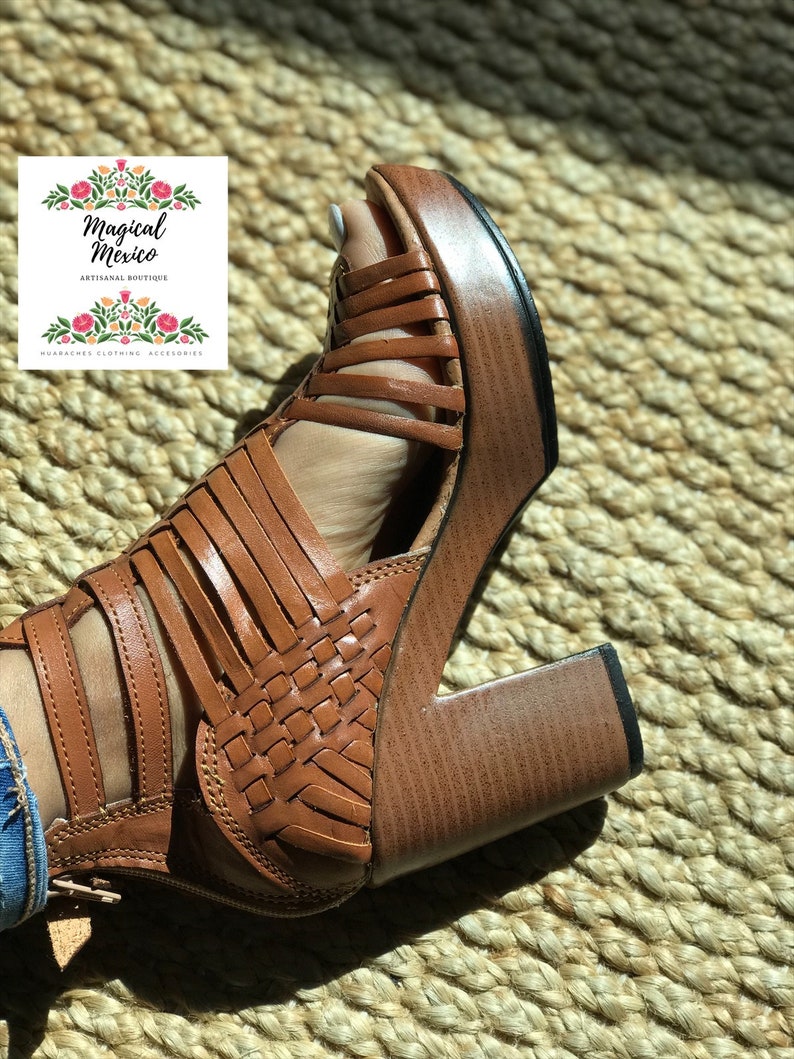 Ankle strap heels/ Mexican huarache Wedges/mexican heels/mexican wedges/ leather heels/ huarache wedge/mexican wedges sandals/leather heels image 5