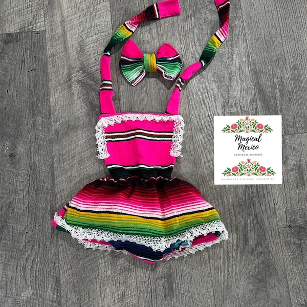 Vestido sarape mexicano para niña (halter)/atuendo mexicano para niña/vestido mexicano para bebé/vestido de bebé para el cinco de mayo/atuendo para fiesta uno