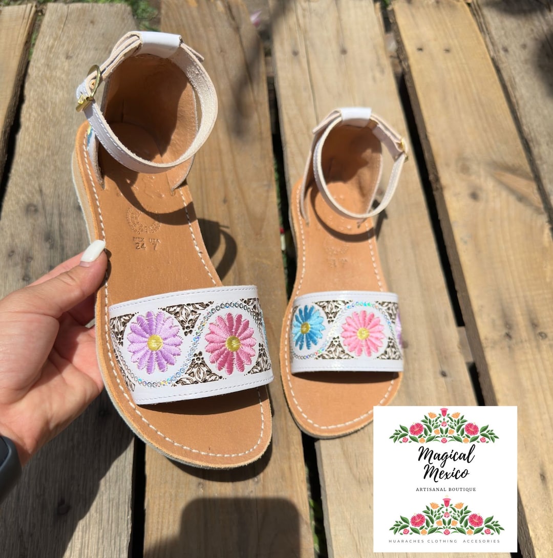 Huarache Sandal Woman Embroidered / Mexican Sandals Open Toes/ - Etsy