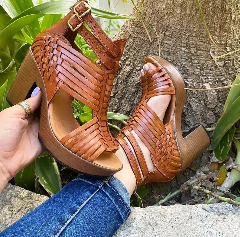 Ankle strap heels/ Mexican huarache Wedges/mexican heels/mexican wedges/ leather heels/ huarache wedge/mexican wedges sandals/leather heels image 1