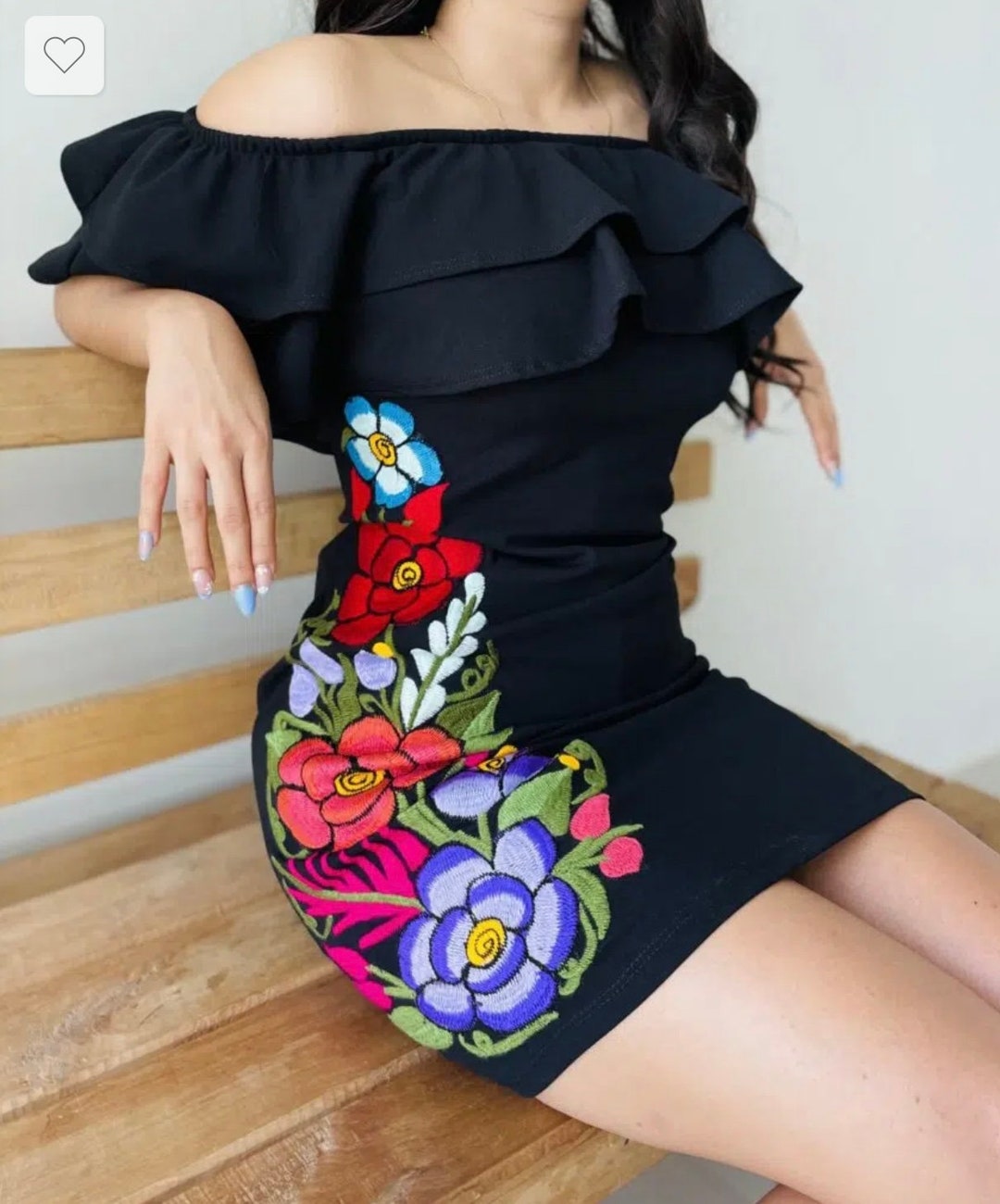 Mexican Dress Embroidered off the Shoulder/ Mexican Dress Floral ...