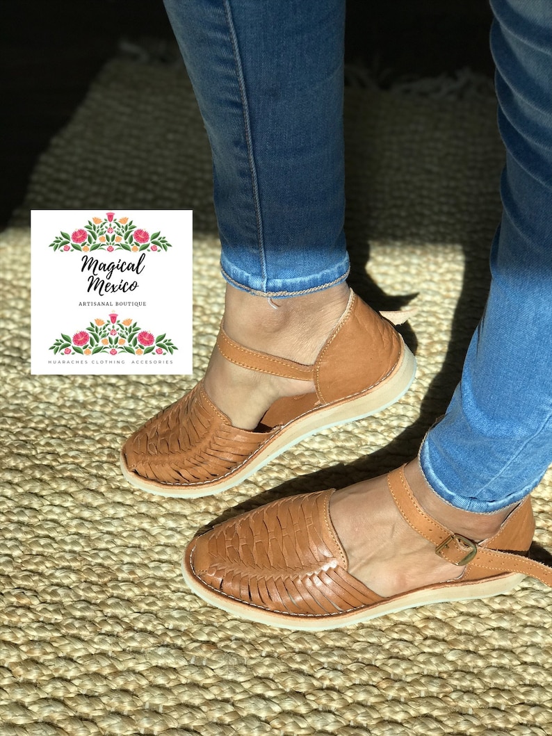 Scarpe Huarache da donna marroni con cinturino / sandali messicani da donna / huarache messicani in pelle da donna / sandali boho hippie immagine 6