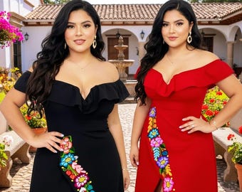 Vestido mexicano bordado ombro a ombro/ Vestido mexicano bordado floral/ Vestido cinco de mayo/ Vestido de festa mexicana/ Vestido tradicional