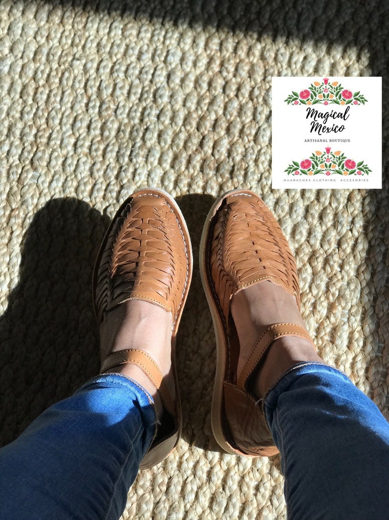 Scarpe Huarache da donna marroni con cinturino / sandali messicani da donna / huarache messicani in pelle da donna / sandali boho hippie immagine 1