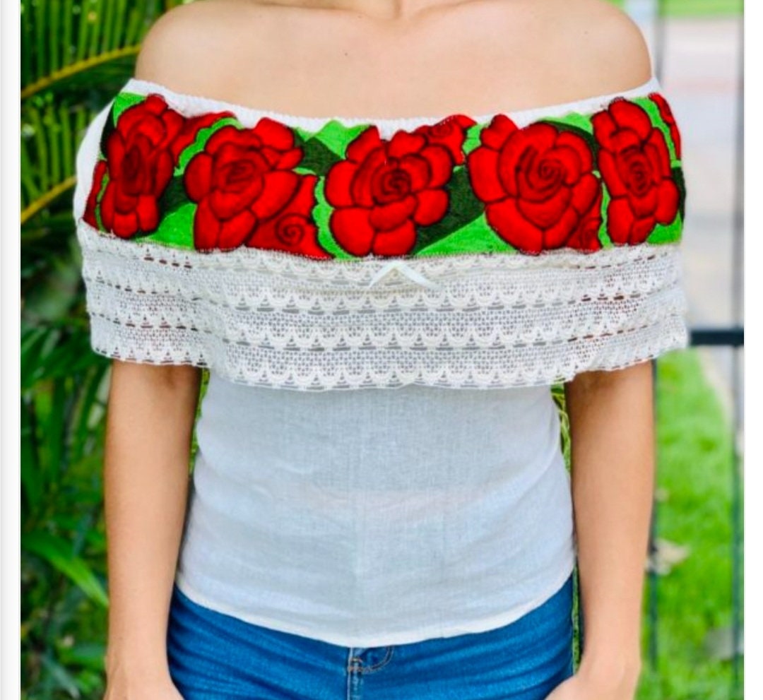 Top mexicano para mujer talla unica S M top jaripeo para mujer blusa artesanal mexicana bordada camisa Mexico top mujer Mexico top rosas Etsy