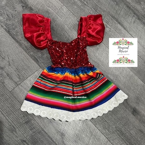 Vestido de niña con lentejuelas mexicanas/elegante vestido de niña con lentejuelas/vestido de cinco de mayo/vestido de fiesta uno/vestido de boda mexicano/vestido de niña con lentejuelas tipo sarape