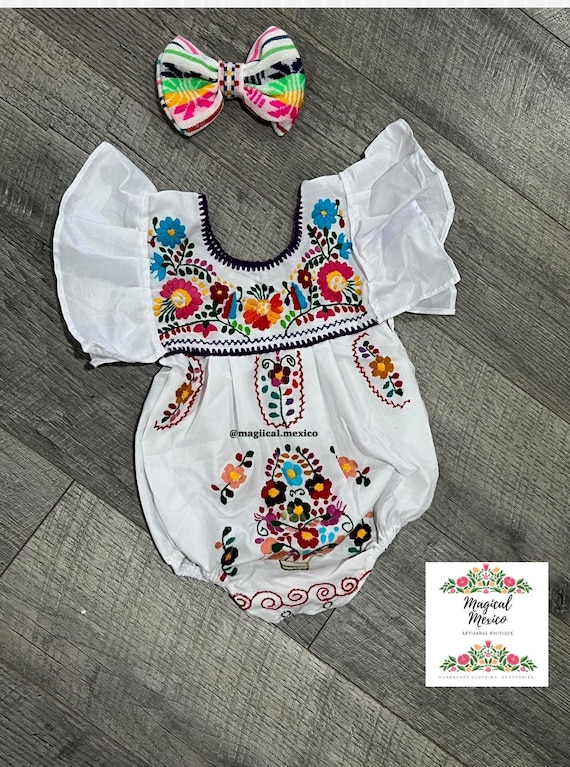 green emerald velvet dress Mexican Puebla Dress for Girls Mint – Cielito Lindo main image 0