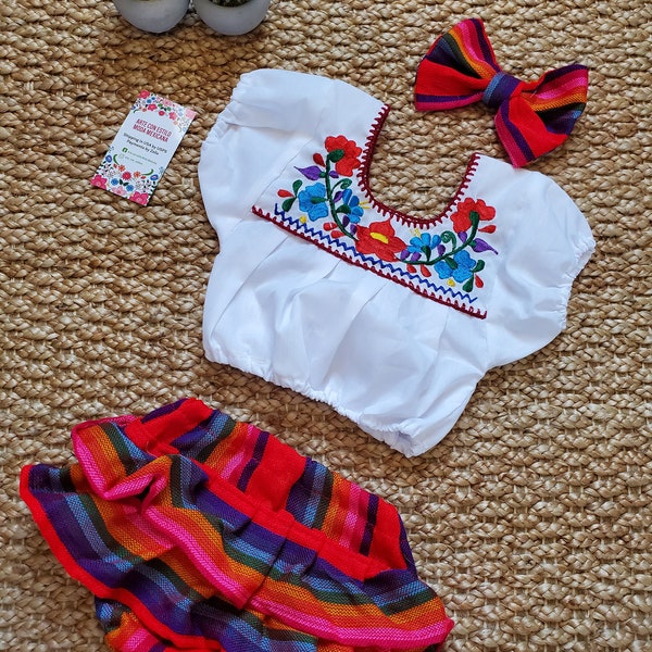 Conjunto mexicano para bebé niña rojo/vestido mexicano para bebé/vestido mexicano para bebé/baby fiesta uno/conjunto mexicano para bebé/ropa mexicana para bebé fiesta
