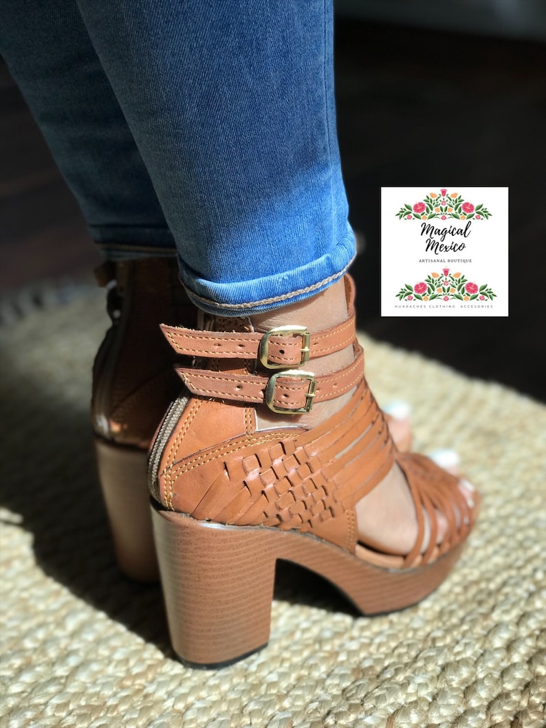 Ankle strap heels/ Mexican huarache Wedges/mexican heels/mexican wedges/ leather heels/ huarache wedge/mexican wedges sandals/leather heels image 3