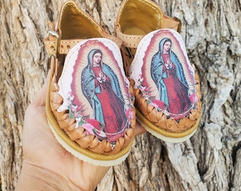 Virgencita huaraches for baby girl/ virgin of Guadalupe baby sandals/ lady of Guadalupe sandals/ México huarache girls/