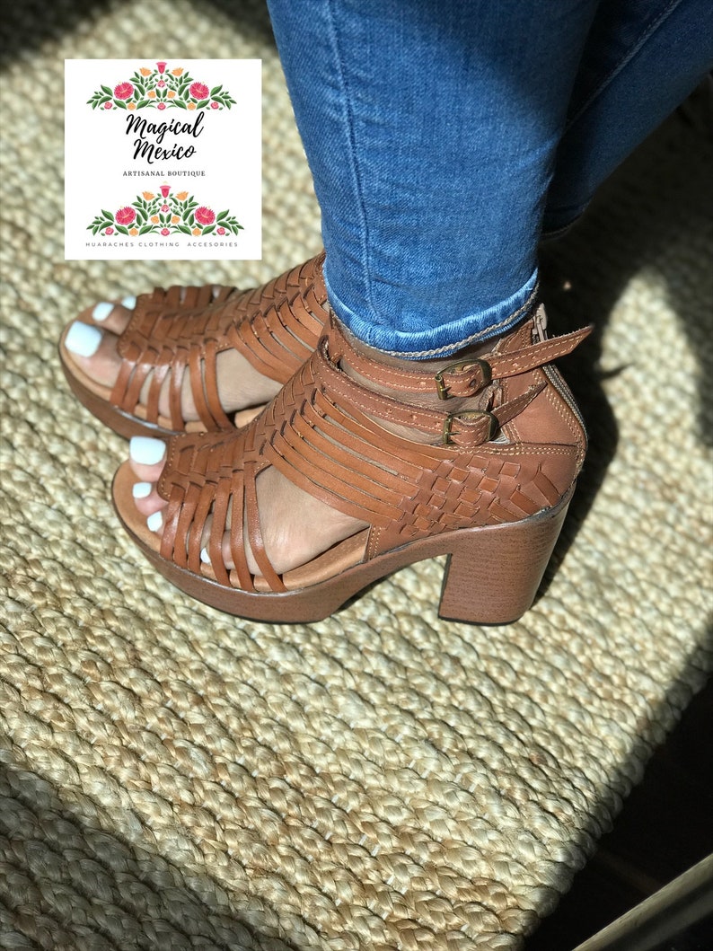 Ankle strap heels/ Mexican huarache Wedges/mexican heels/mexican wedges/ leather heels/ huarache wedge/mexican wedges sandals/leather heels image 7