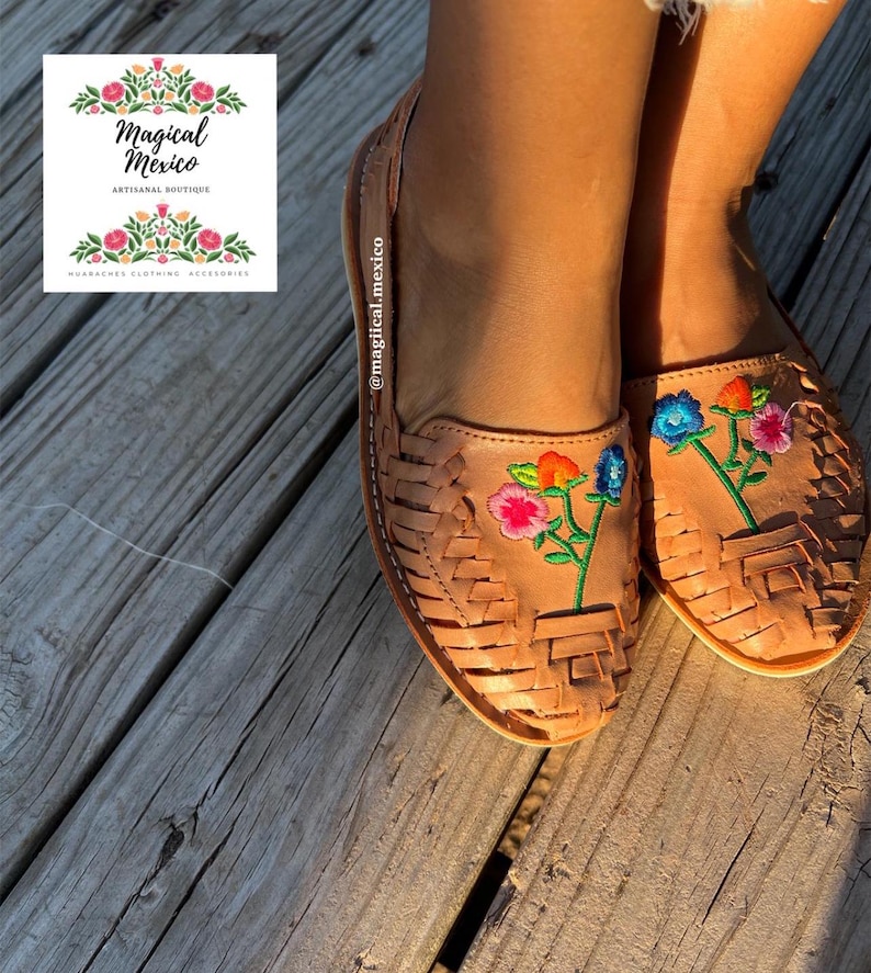 Huarache Sandal Women Embroidered/ Huarache Flats Women/ Leather