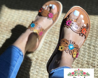 Huarache sandal woman /mexican slides for woman/Huarache mexicano mujer/ Huarache de piel mujer/ leather sandal woman/mexican flip flops