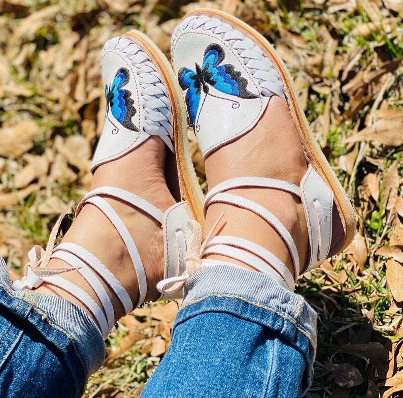 Huarache sandal Laceup white buterfly/ mexican leather Etsy