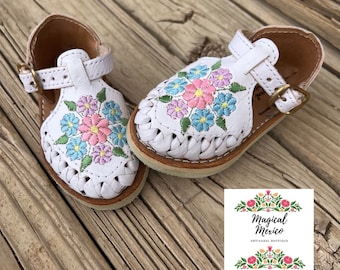 Sandalia huarache blanca para niña/sandalias mexicanas para bebé/huarache artesanal bebe/sandalias de cuero bebé/zapatos cinco de mayo/zapato bebé