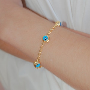 Gold Evil Eye Rolo Chain Bracelet, Classic Gold Evil Eye Bracelet, Nazar, Greek Evil Eye Jewelry, Turkish Evil Eye, Protection Jewelry