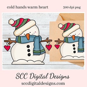 Schneemann PNG, Kalte Hände Warme Herzen Clipart, Strickmütze, Schal, rote Herzen, DIY Geschenk für Sie, Sofort Download, kommerzielle Nutzung Clip Art