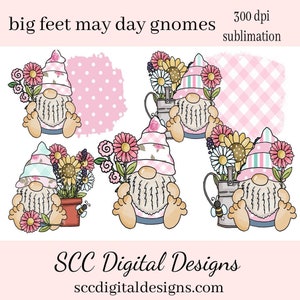 Big Feet May Day Gnomes Sublimation Clipart - Créez des tasses à café, des gobelets, des t-shirts, des sweats à capuche, des étiquettes cadeaux imprimables et des cartes de vœux