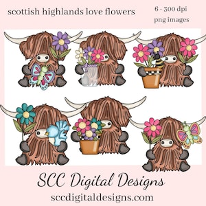 highland cow png designs for tumbler, cute cow png files for stickers, shaggy cow sublimation designs for shirts country clip art for crafts image 1