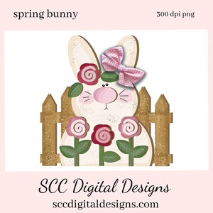 Spring Bunny Clipart, DIY Gift for Girls, Bunny PNG for Sublimation, Pink Flower, Pastel Flowers Wall Art,  Clip Art for Commercial Use