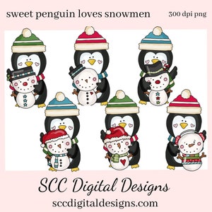 Pingouin PNG, Bonhomme de neige, Bonhommes de neige, Chapeau de Père Noël, Clipart de Noël, Cadeau de bricolage pour elle, Clipart exclusif, Téléchargement instantané Commercial Use Clip Art