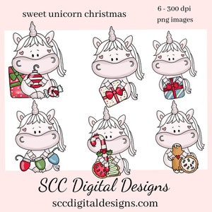 Christmas Unicorn PNG, Xmas Lights, Gingerbread Cookie, DIY Gift for Her, Instant Download, Exclusive Clipart, Commercial Use Clip Art Set