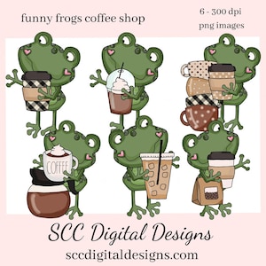 Frog PNG, Coffee Clipart, Clip Art Set, Woodland Creatures, Funny Mug for Women, DIY Gift for Her, Instant Download, Commercial Use Art image 1
