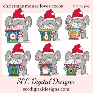 Weihnachtsmaus PNG, Kakao Tassen, Marshmallows, Weihnachtsmann, DIY Geschenk für Sie, Sofort Download, exklusive Clipart, Kommerzielle Nutzung Clip Art Set
