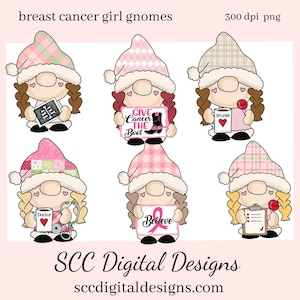Brustkrebs Mädchen Gnomen Exklusive Clipart, Medizinische Chart, Stethoskop Motivierender Spruch, Sofort Download, kommerzielle Nutzung, Clip Art Set
