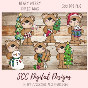 Beary Buon Natale PNG, Albero delle vacanze, Biscotto di pan di zenzero, Tazza di cacao e ClipArt di pupazzo di neve per lavoretti con la carta, Fauna selvatica stravagante per Wall Art